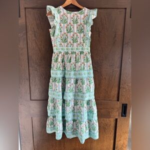 NWOT Marigold Block Print Cotton Tiered Dress